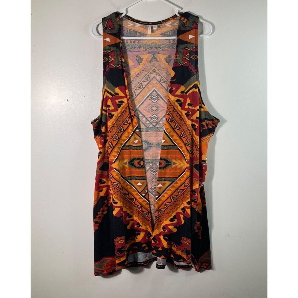 Womens Cato Aztec Open Vest‎ Cover Orange Black 22/24W Polyester Spandex